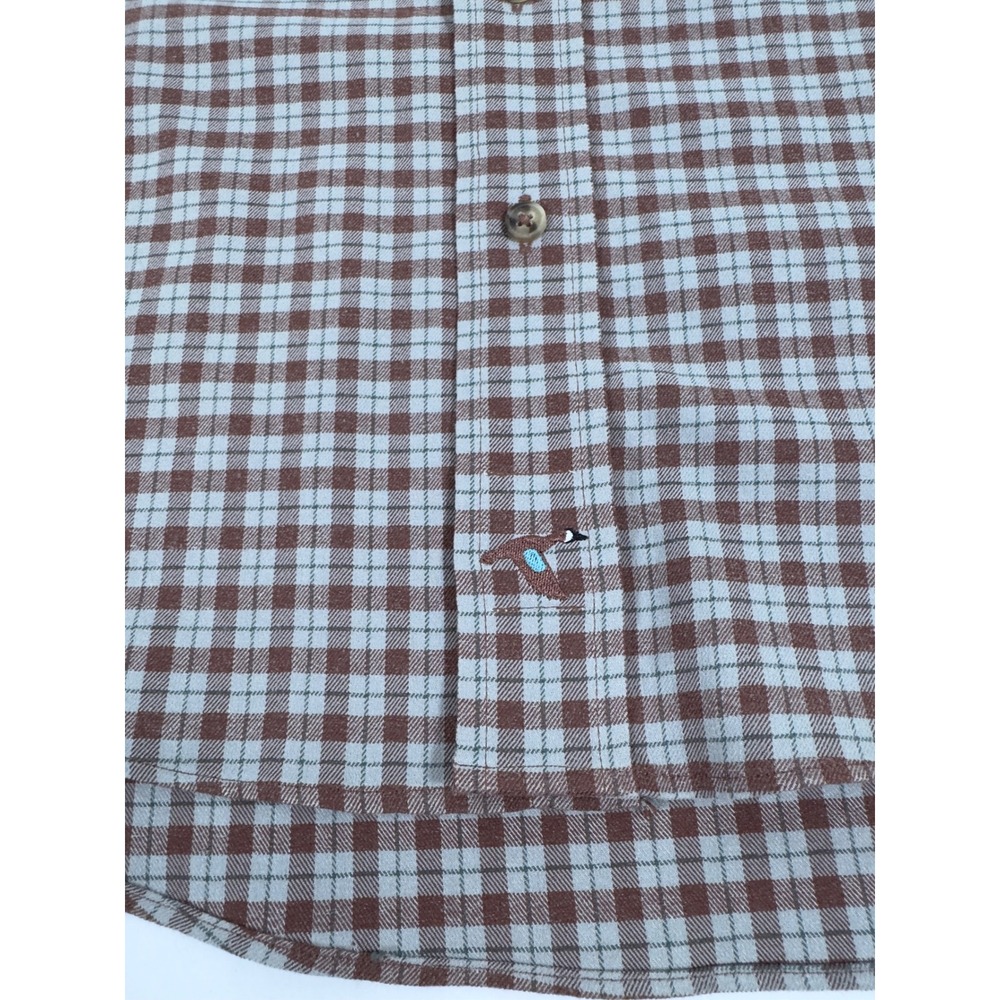 Genteal Plaid Button Down Shirt Long Sleeve Duck Logo L Brown Performance Prep - Picture 4 of 9